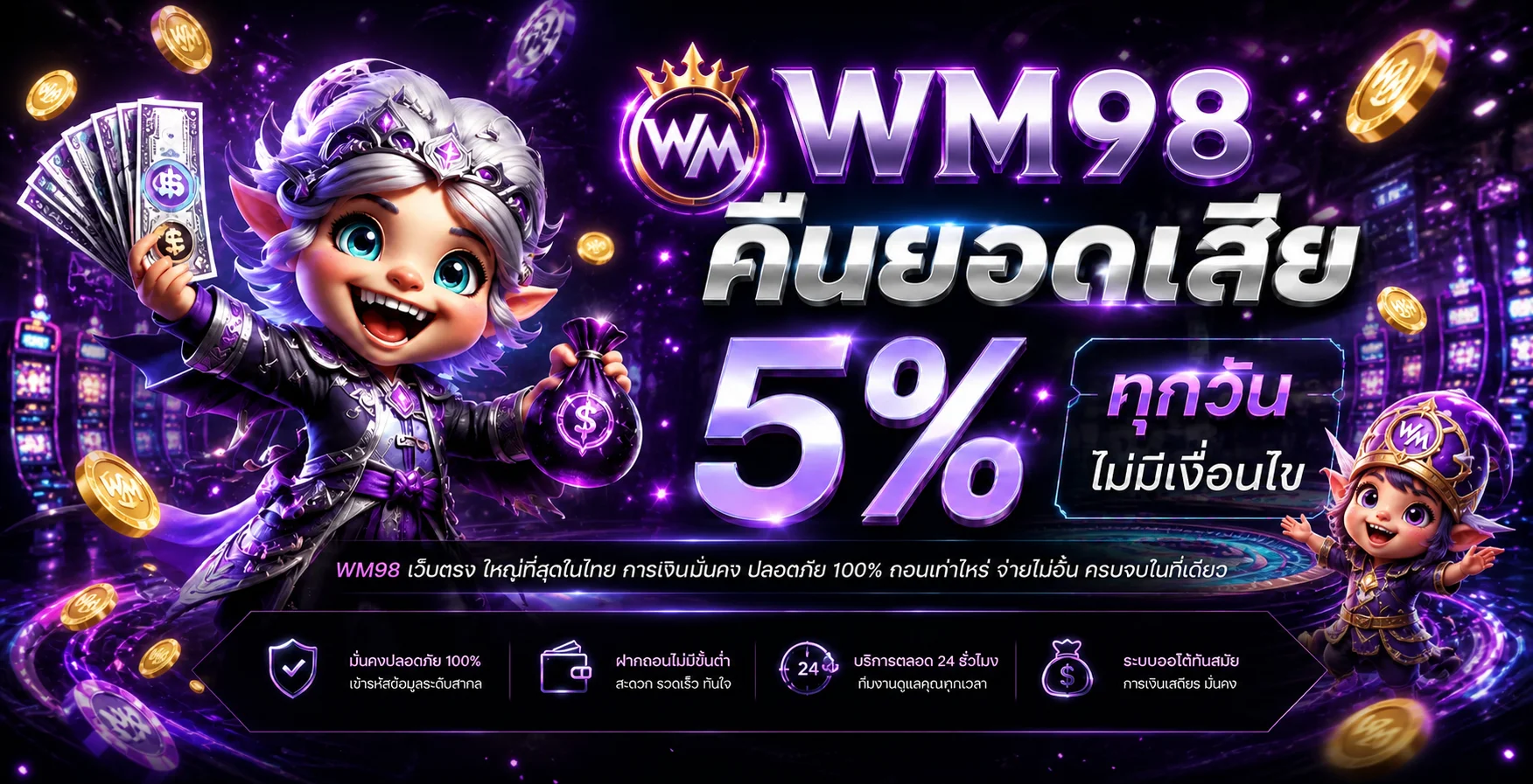 WM98 สล็อตออนไลน์ โปรโมชั่นคืนยอดและเกม PG